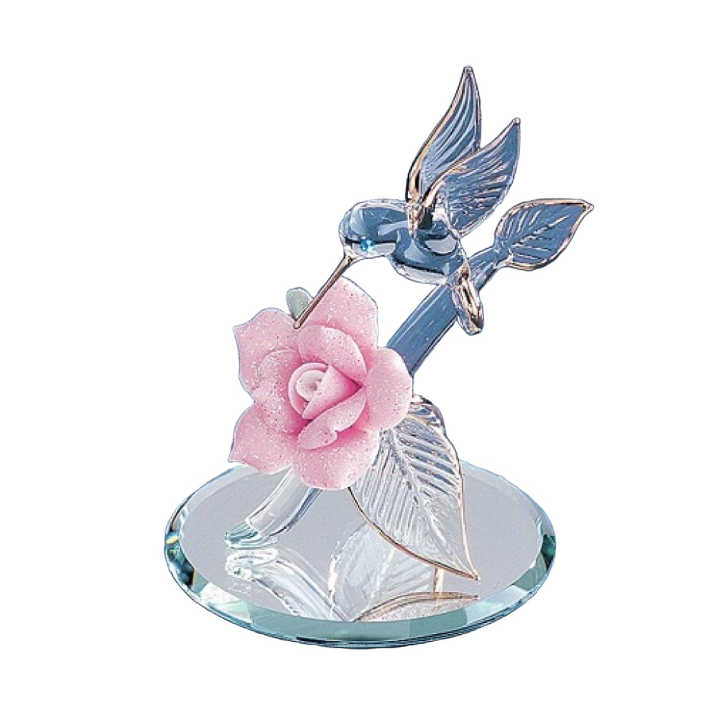 Hummingbird & Porcelain Rose Glass Figurine