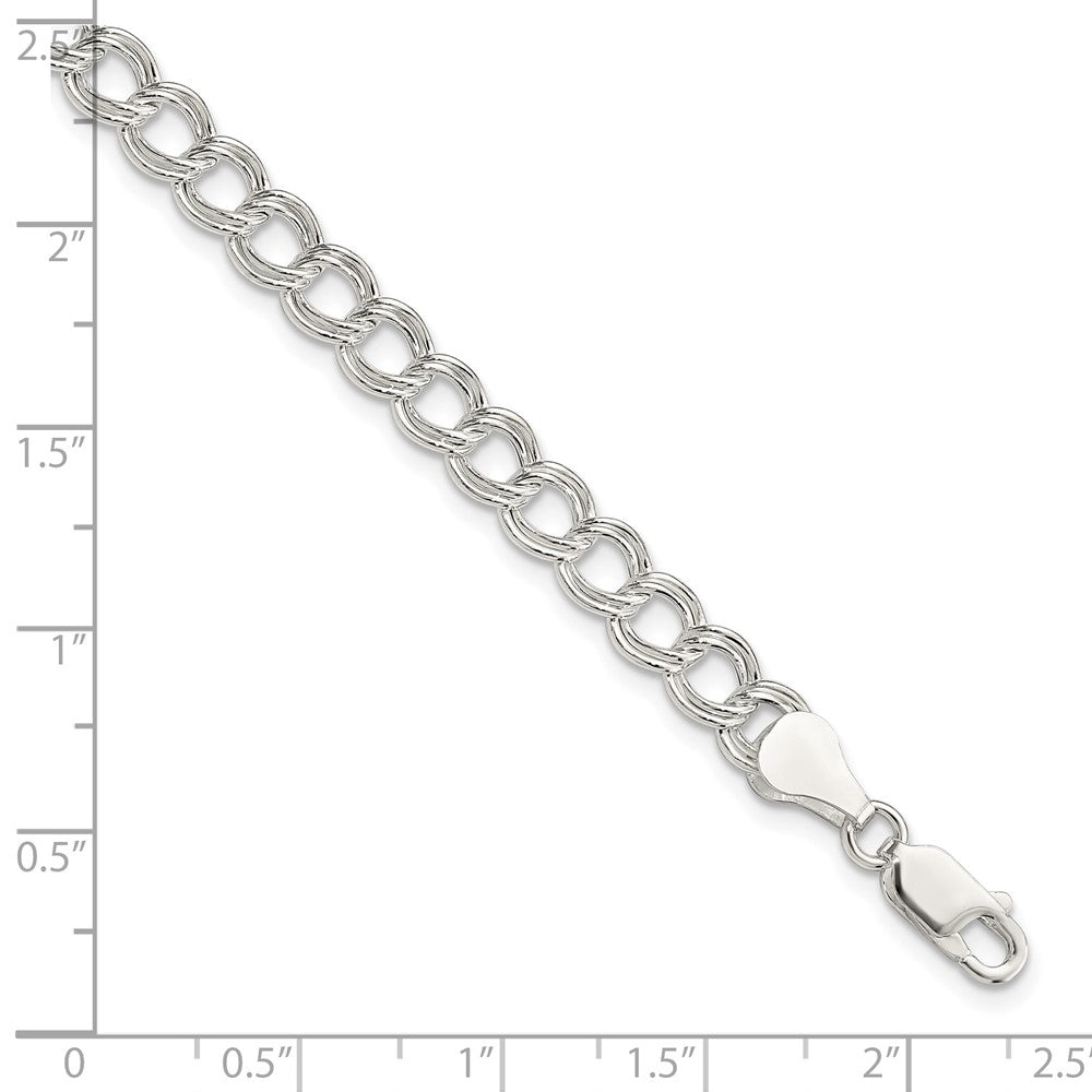 Sterling Silver 6mm Semi-Solid Double Link Charm Bracelet 7 inches