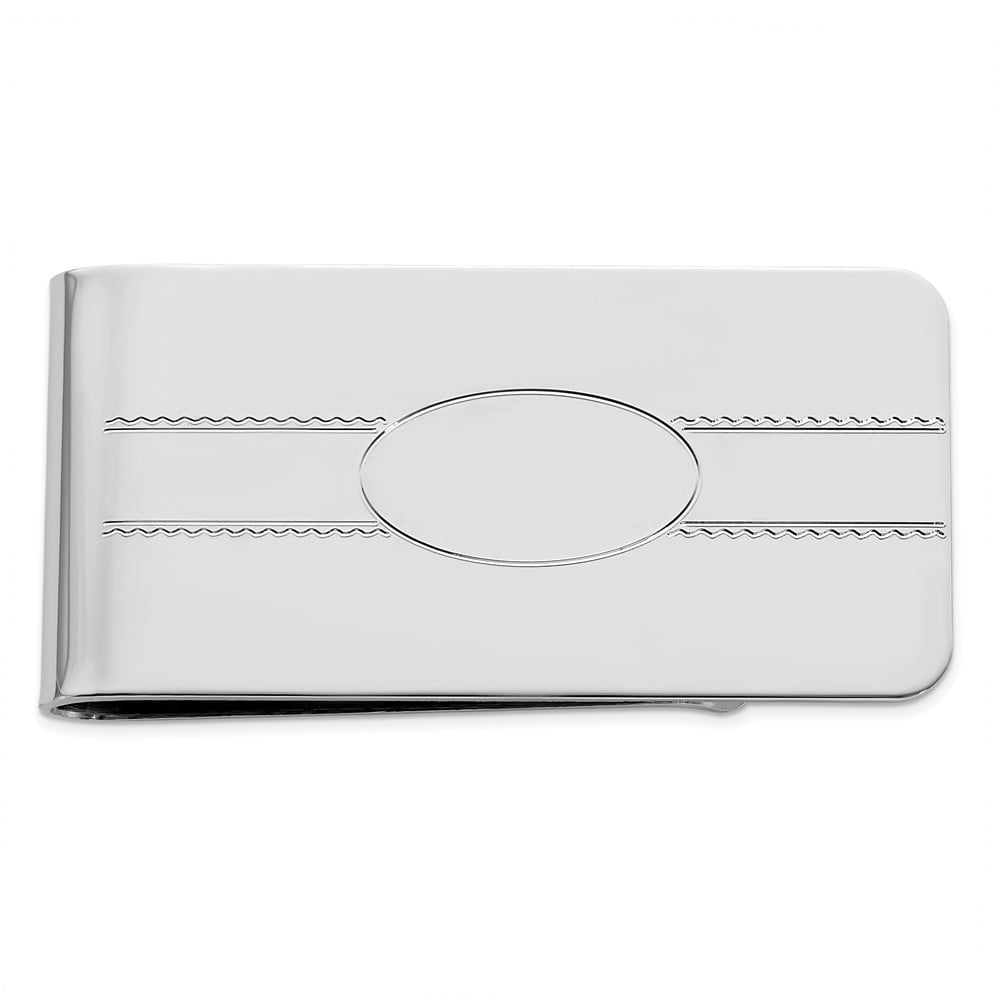 Rhodium-plated Kelly Waters Engraveable Oval Center Money Clip QGL8759