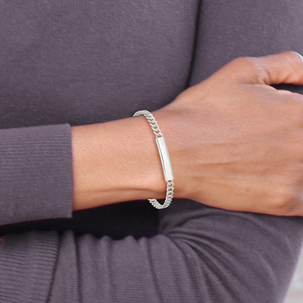 Sterling Silver Diamond-cut Engraveable Curb Link ID Bracelet 7 inches