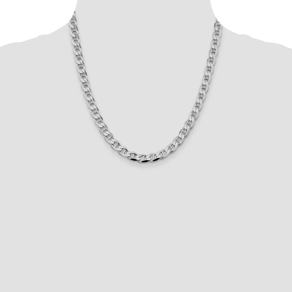 Sterling Silver Rhodium-plated 7.4mm D/C Flat Anchor Curb Chain 20 Inches
