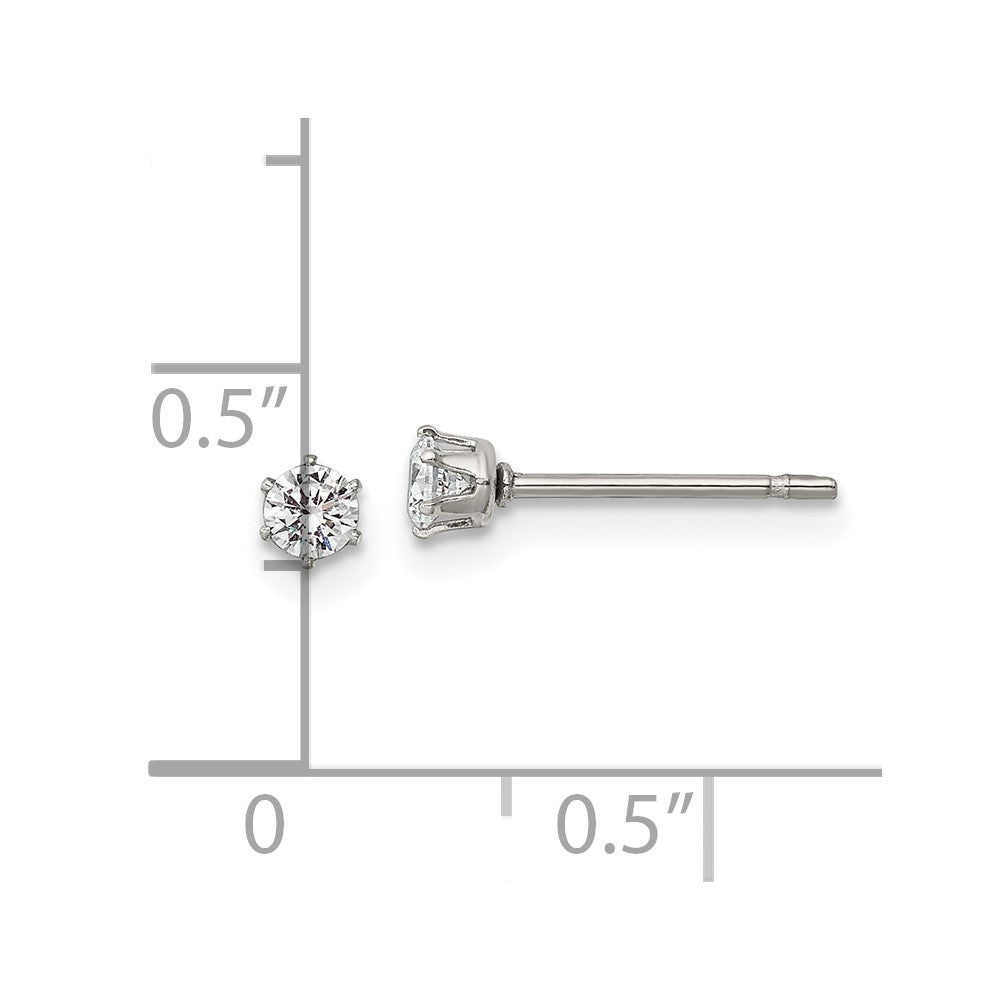 Stainless Steel Polished 3mm CZ Stud Post Earrings