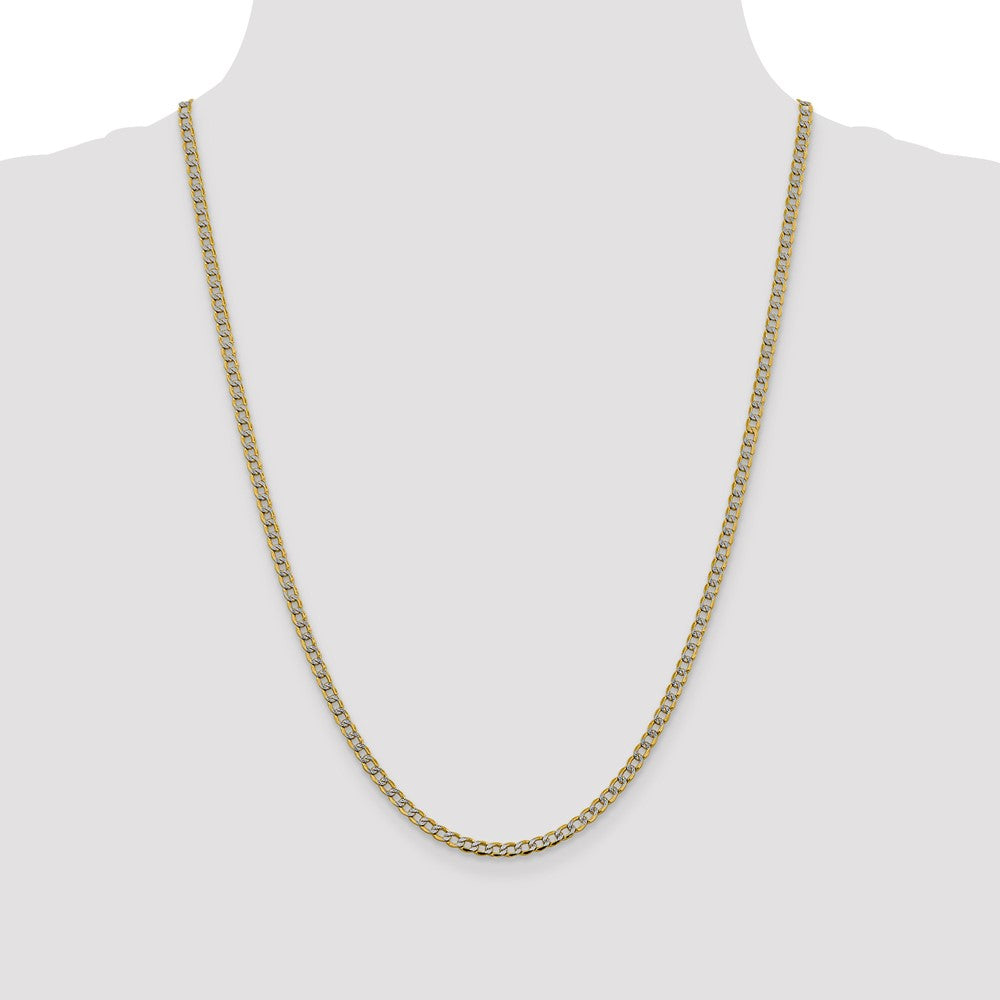 14K 24 inch 3.4mm Semi-Solid with Rhodium Pav‚ Curb with Lobster Clasp Chain