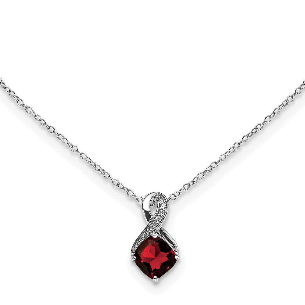 Sterling Silver Garnet and Diamond Pendant Necklace