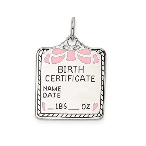 SS Rh-plt Pink Birth Certificate Polished Front/Satin Back Charm