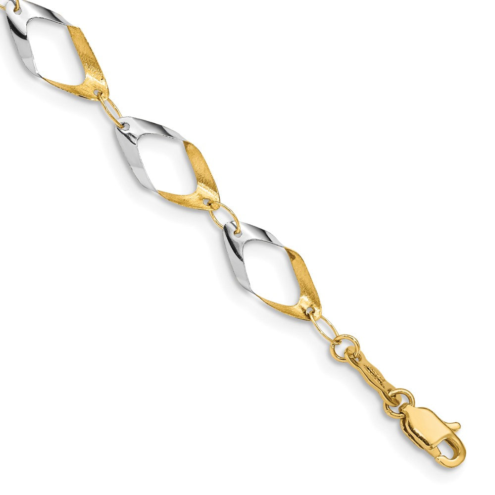 14K and White Rhodium Oval Link Chain Bracelet 7 inches