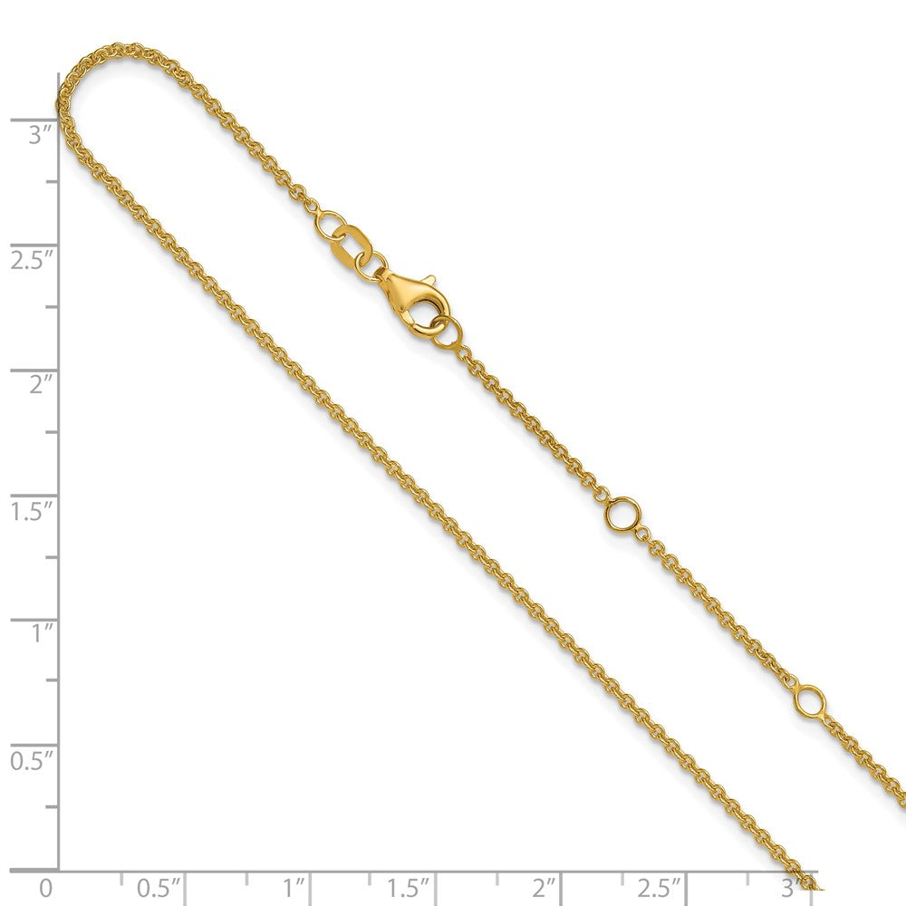 14k Yellow Gold 1.6mm Round Cable 1in+1in Adjustable Chain