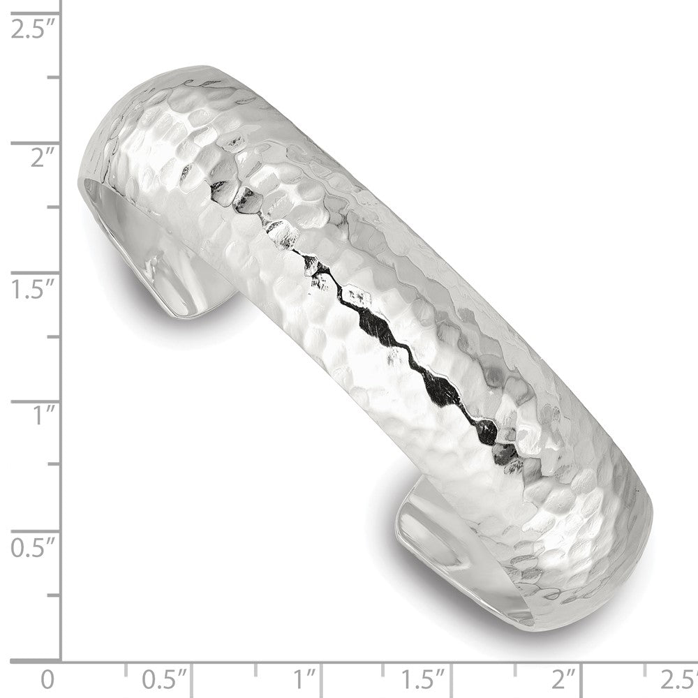 Sterling Silver Polished 15mm Domed Hammered Cuff Bangle