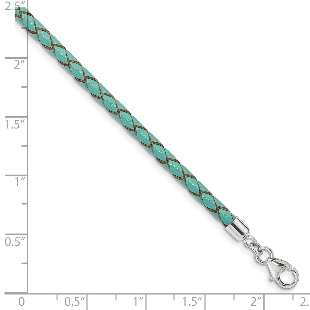 Sterling Silver Reflections Teal Leather Rhodium-plated 14 inch with a 2 inch extention Choker/Wrap Bracelet 14 inches