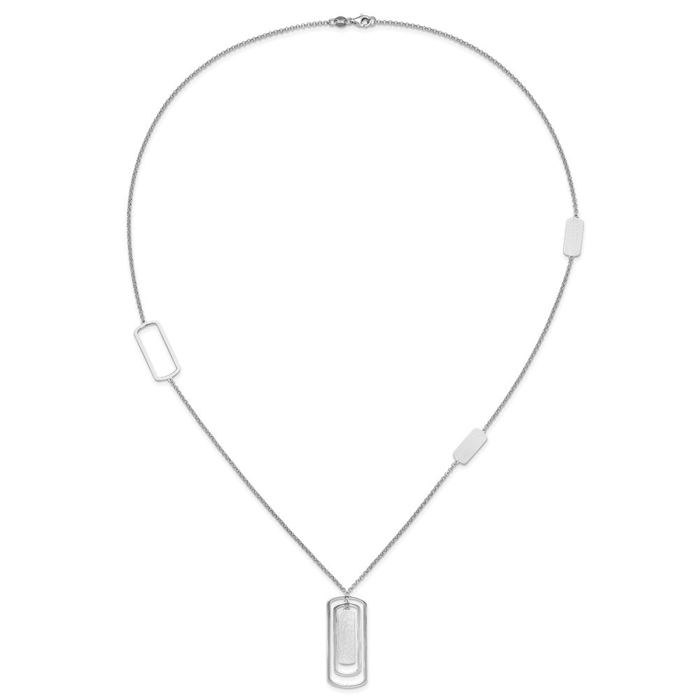 Sterling Silver Rhodium-plated Polished & Brushed Necklace