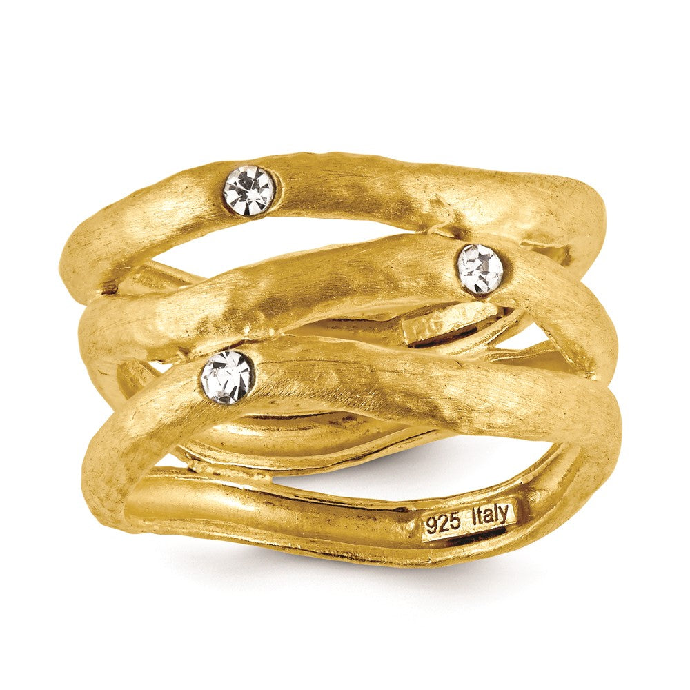 Sterling Silver three row open ring swirl ring with CZ cz's-y