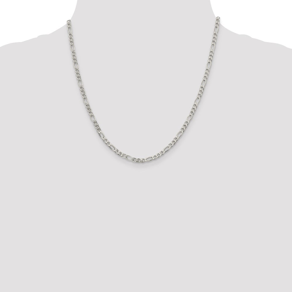Sterling Silver 4mm Pav‚ Flat Figaro Chain 20 Inches