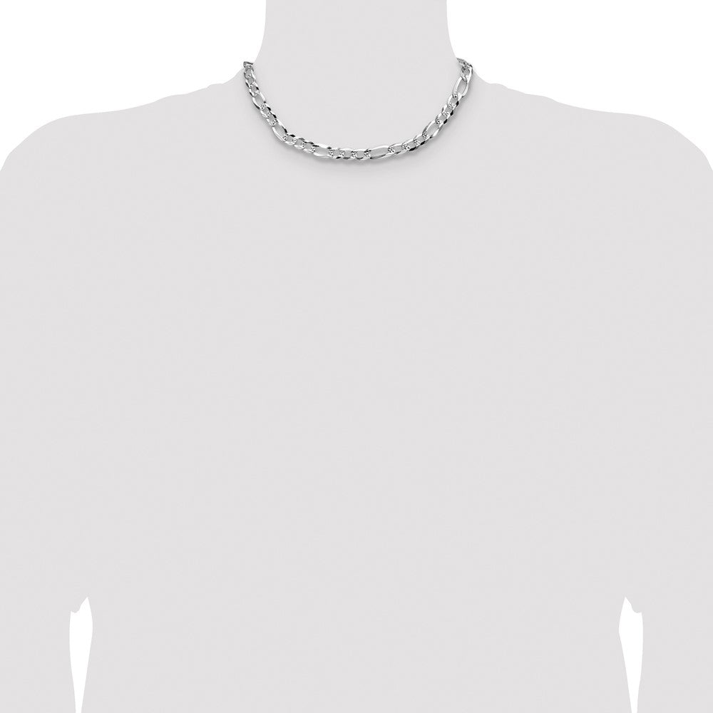 Sterling Silver 8.0mm Flat D/C Pave Figaro Chain