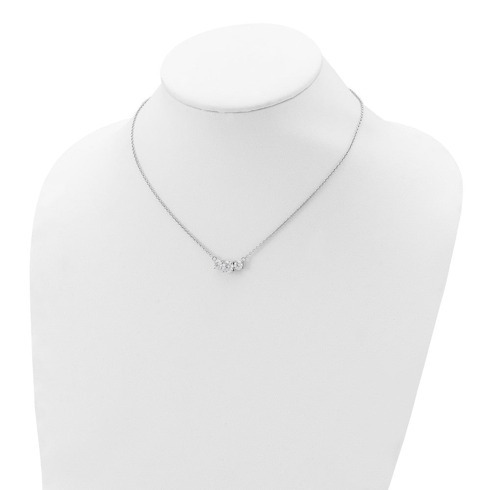 Sterling Silver Rhodium-plated CZ 3-Stone w/1in ext. Necklace 16.5 Inches