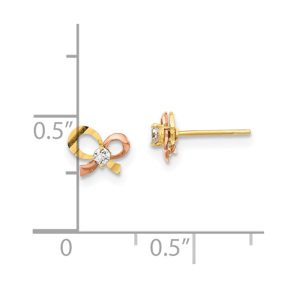 14K Two-tone Madi K Polished & D/C CZ Bow Post Earrings