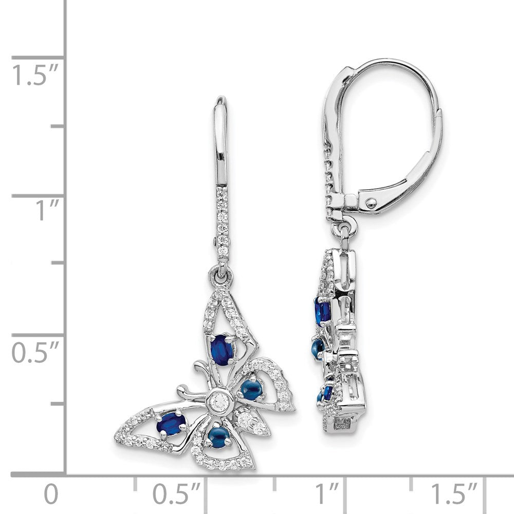 14k White Gold Diamond/Sapphire Butterfly Leverback Earrings