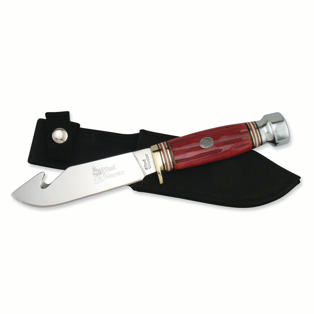 Steel Warrior Guthook Red Bone Handle 440 Steel Blade Knife with Nylon Sheath QGM6426