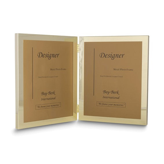 Bey Berk Mason Gold Plated Double 5"X7" Picture Frame With Easel Back