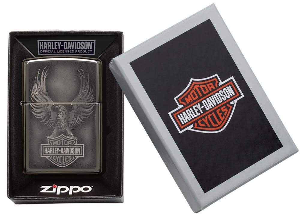 Zippo Harley Davidson Eagle On Logo Ice Finish Genuine Lighter Black