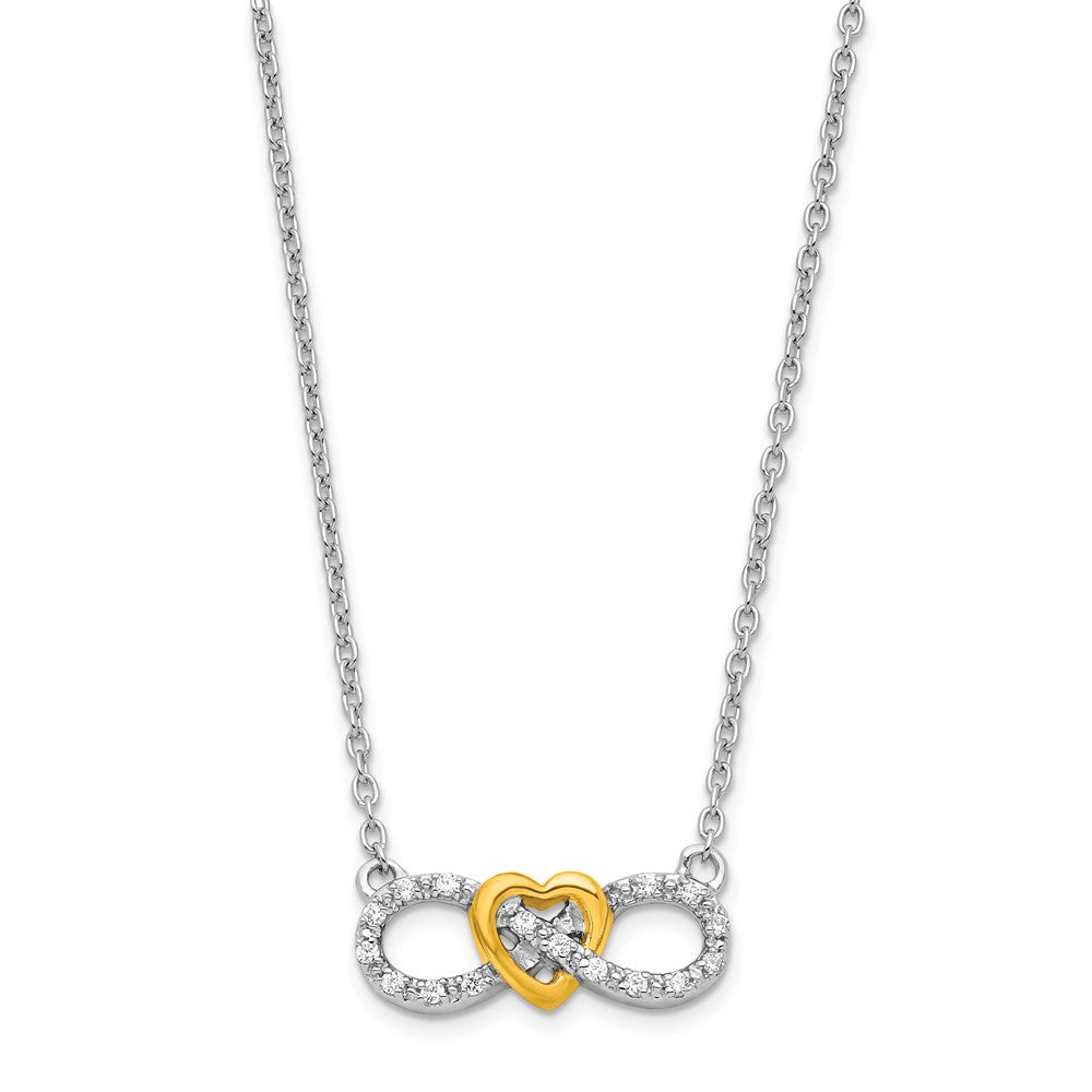 Sterling Silver w/ 14k Yellow plated Heart, Infinity Created White Sapphire Necklace