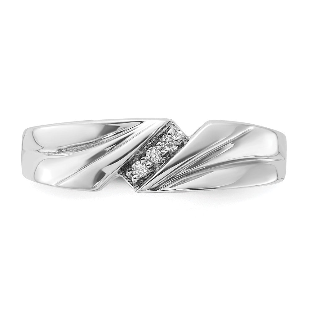 Sterling Silver Polished Ridged Diamond Men's Band