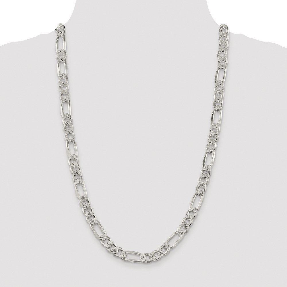 Sterling Silver Rhodium-plated 9.5mm Pav‚ Flat Figaro Chain