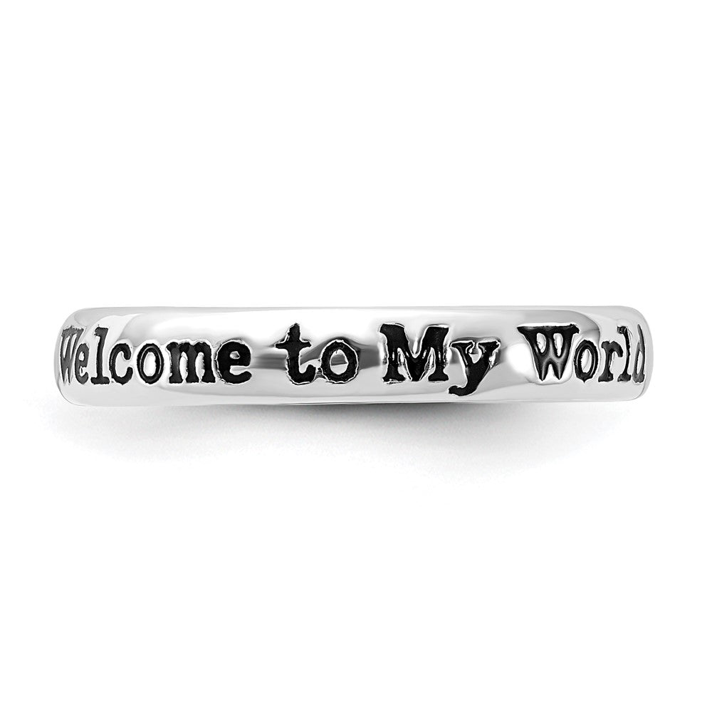 Sterling Silver Stackable Expressions Enamel Lyric Welcome to My World Ring