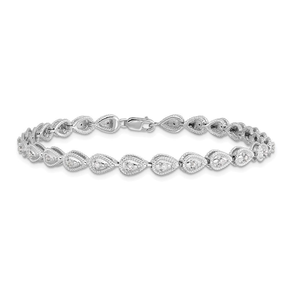 Sterling Silver Rhodium Plated Diamond Teardrop Link Bracelet 7 inches