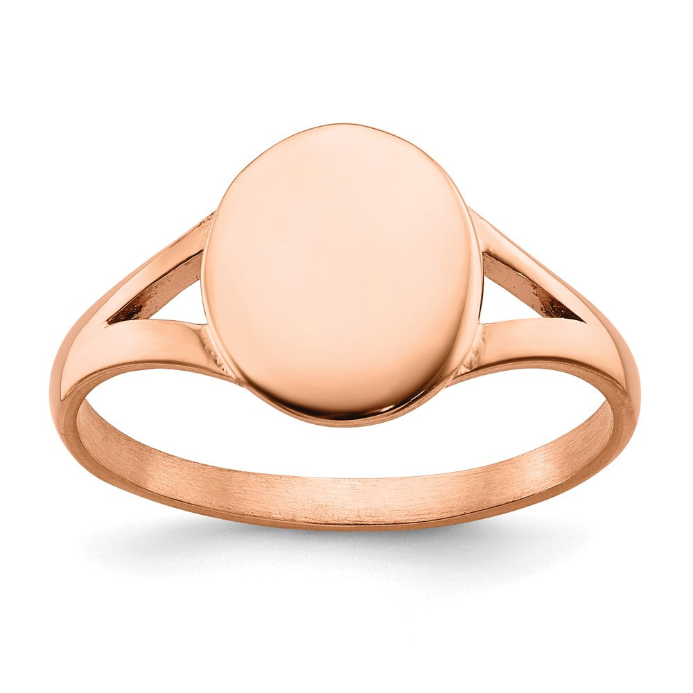 Stainless Steel Polished Rose IP-plated Oval Disc Ring Size - 10