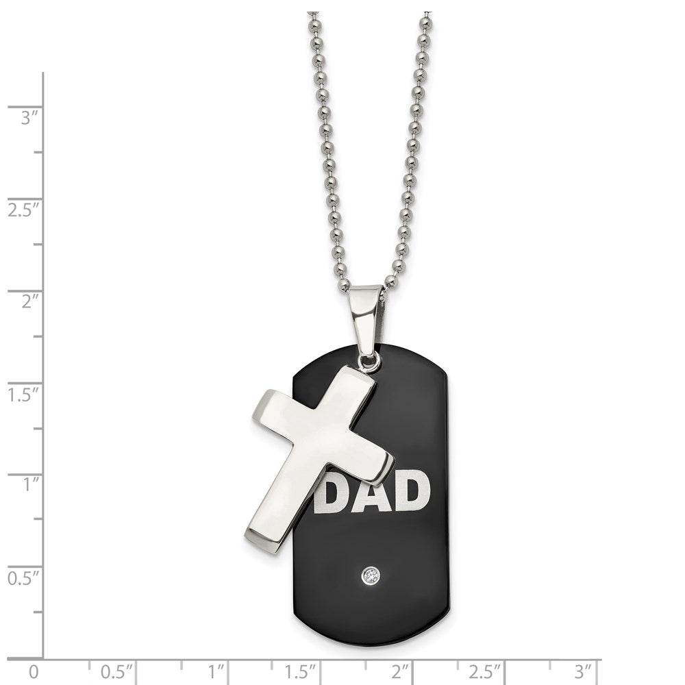 Stainless Steel Polished Black IP-plated Dog Tag with CZ Cross Necklace