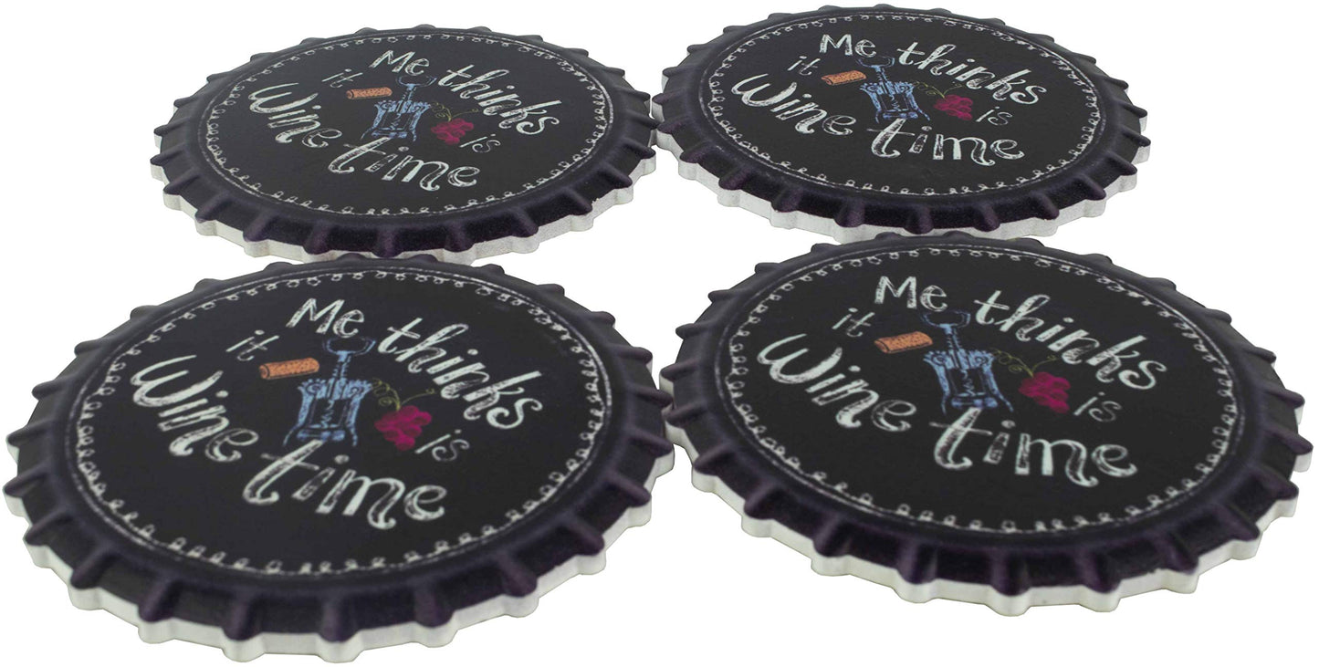 Set of 4 ME THINKS IT IS WINE TIME Resin Coasters QGM22634