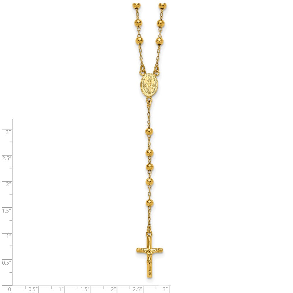 Sterling Silver Gold-tone Polished and Beaded Rosary 24 inch Necklace