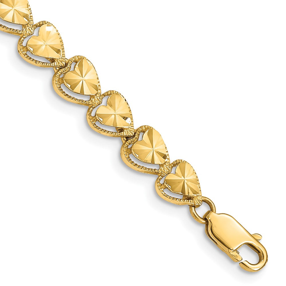 14K Diamond Cut Heart Bracelet 7 inches