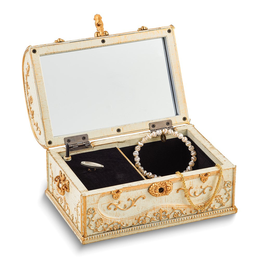Antiqued White Mirrored Musical Jewelry Chest (Plays Kaiser Walzer)