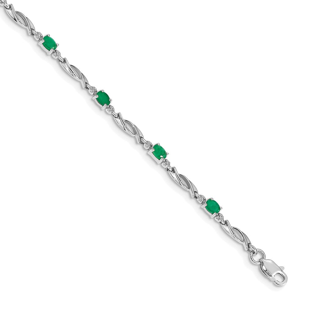 14k White Gold Diamond and Emerald Bracelet 7.5 inches