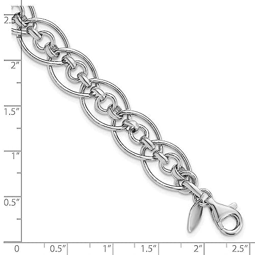 Sterling Silver Rhodium-plated Polished Oval & Circle 7.75in Link Bracelet