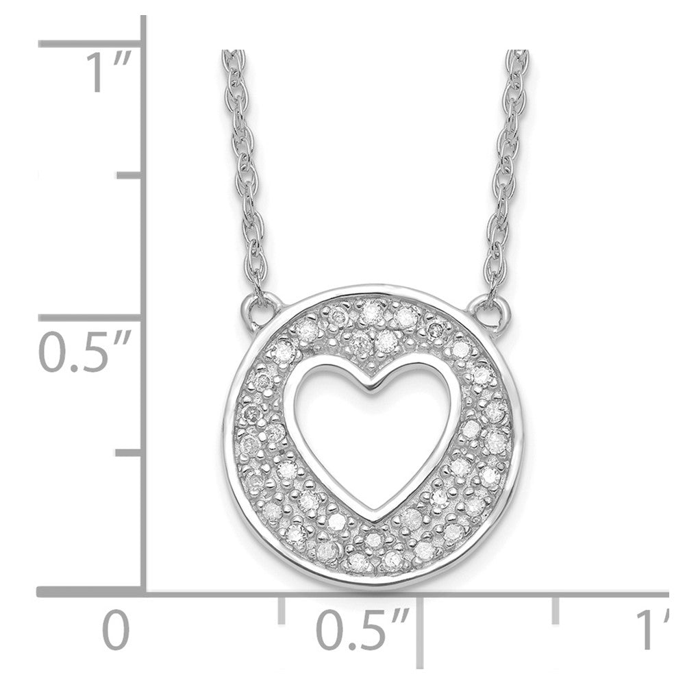 Sterling Silver Polished Diamond Heart in Circle with 2 in ext Necklace