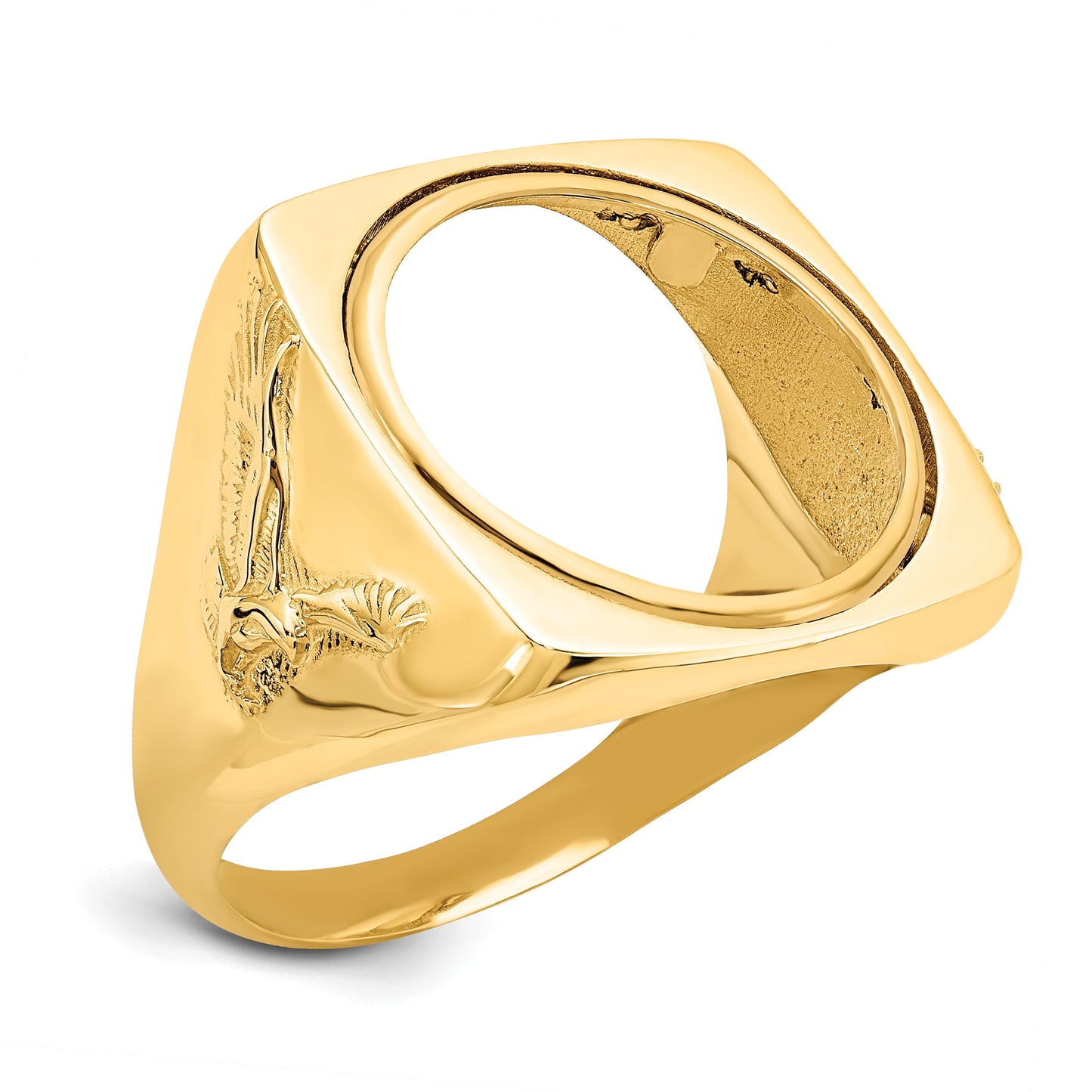 Wideband Distinguished Coin Jewelry 14k Men's Polished with Flying Eagle Side Square Shaped 16.5mm Coin Bezel Ring