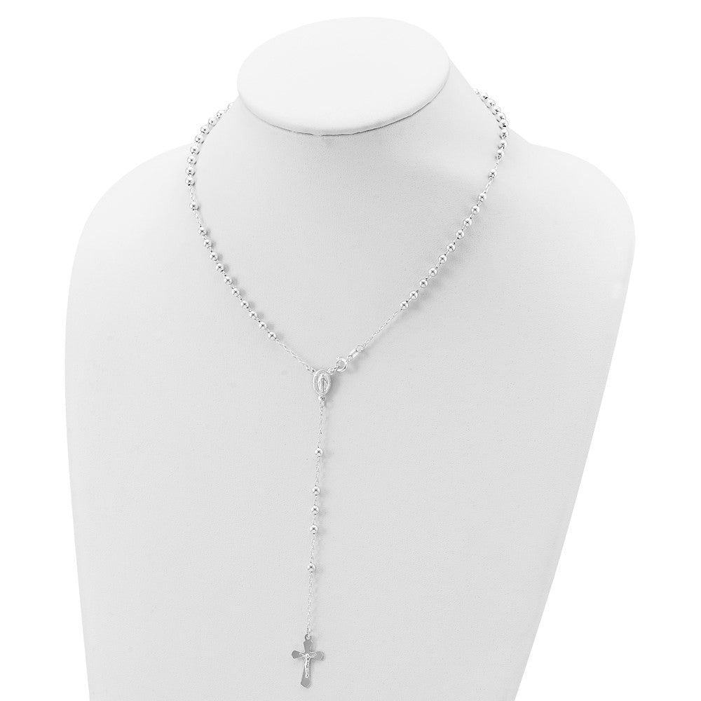 Sterling Silver Polished Bead 18 inch Rosary Necklace 18 Inches