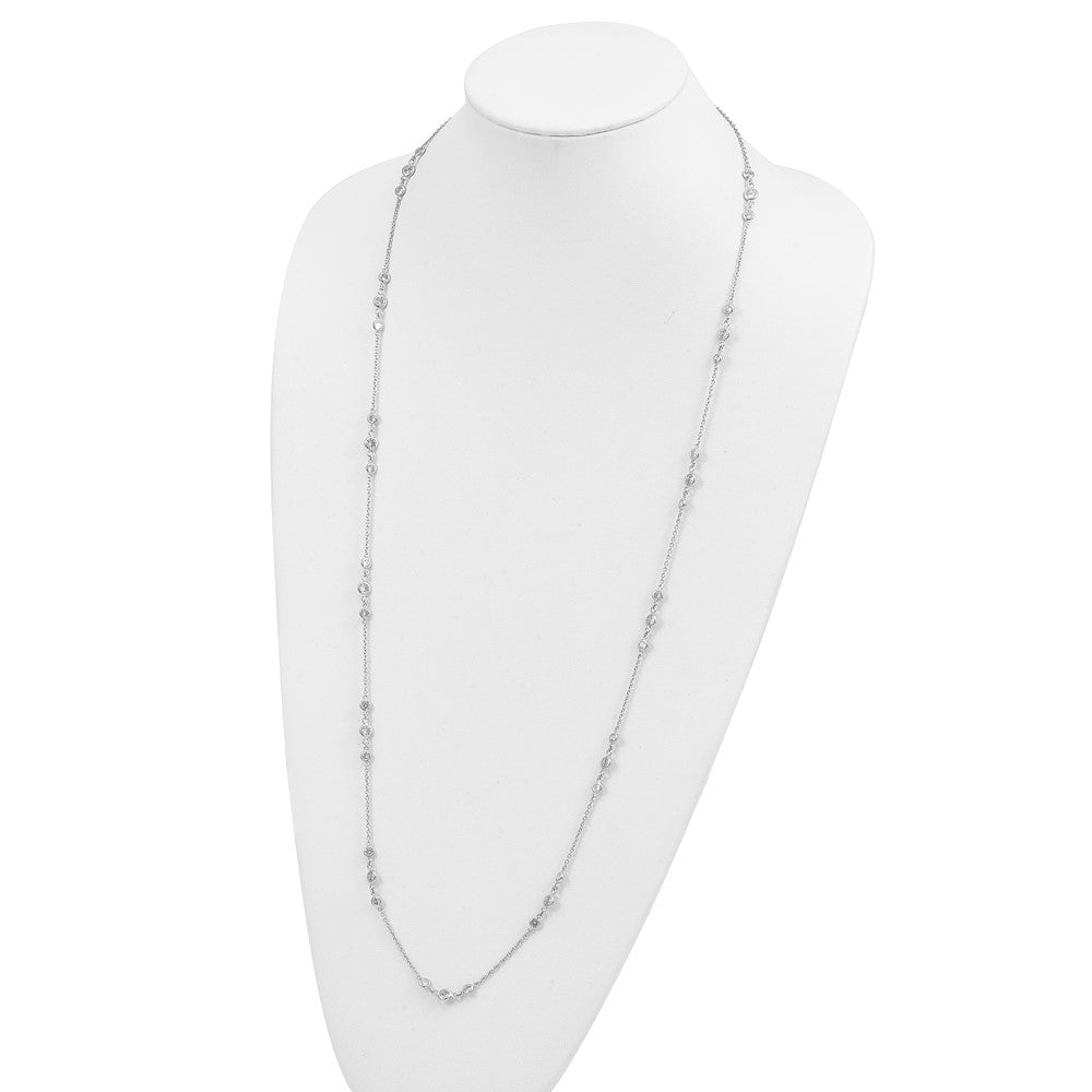 Sterling Silver Rhodium-plated Clear CZ Stations 36 inch Necklace