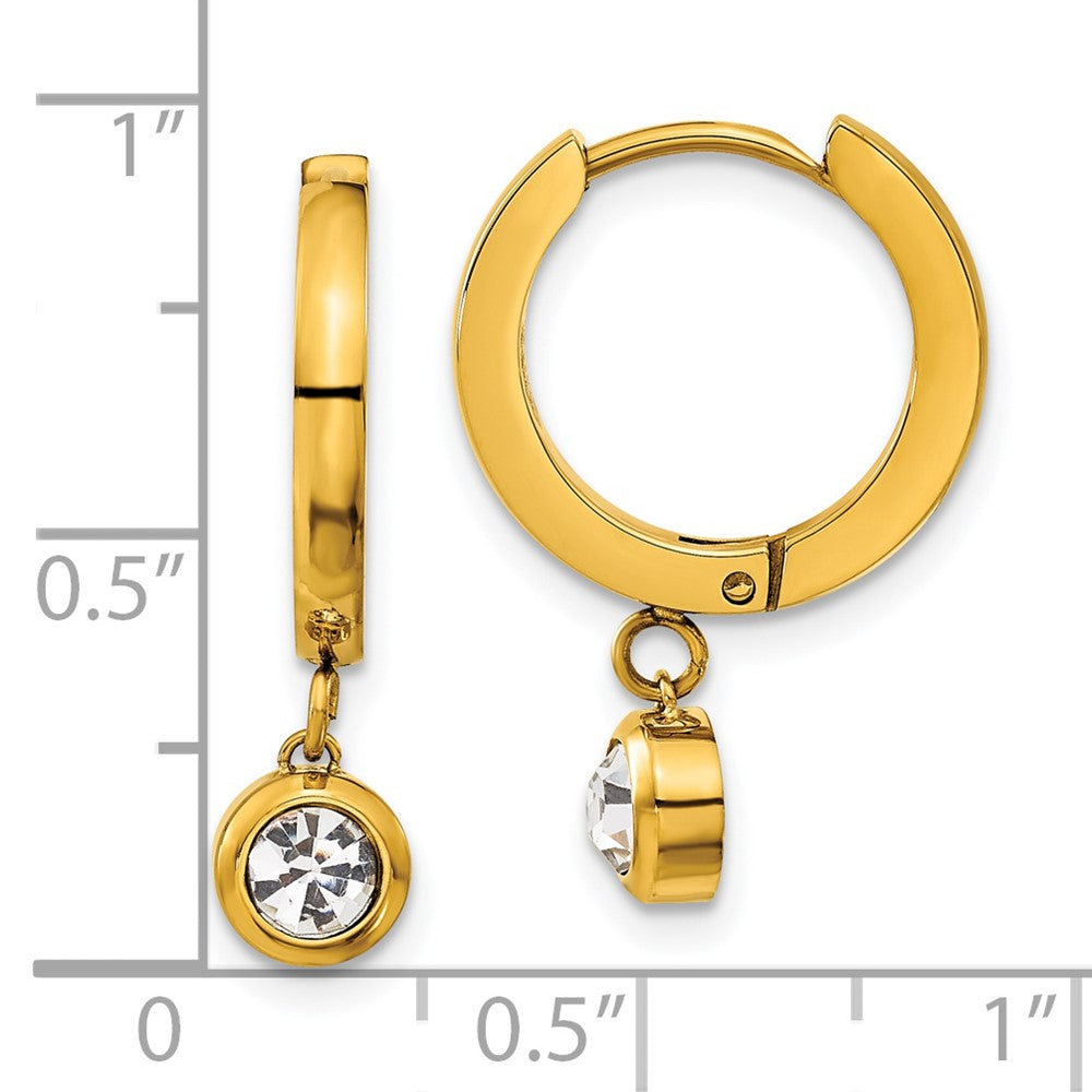 Stainless Steel Polished Yellow IP-plated CZ Dangle Hoop Earrings