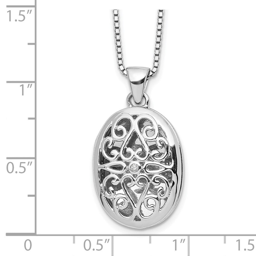 White Ice Sterling Silver Rhodium-plated 18 Inch Diamond Filigree Oval Locket Necklace with 2 Inch Extender 18 Inches