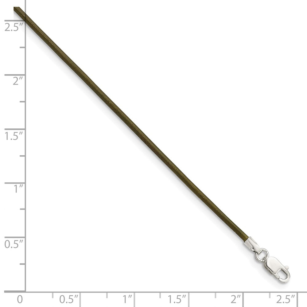 Sterling Silver 18inch 1.5mm Olive Leather Cord Necklace 18 Inches