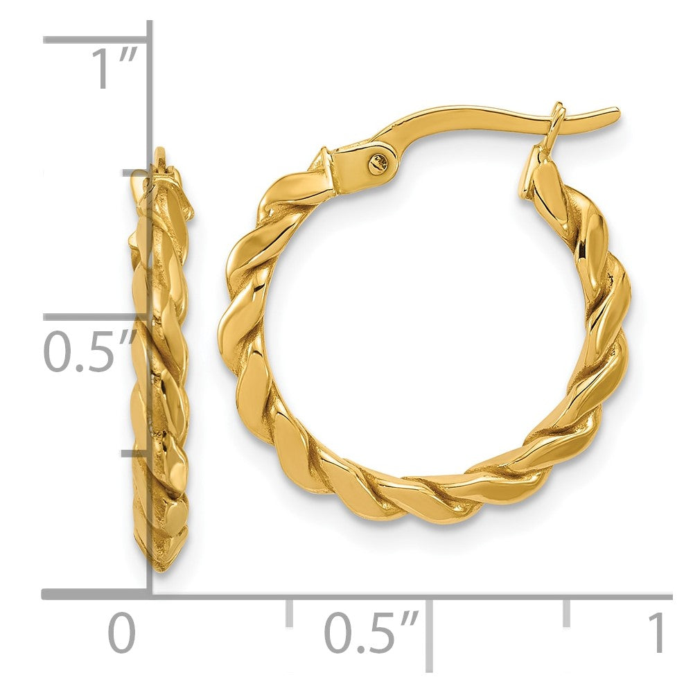 14K Polished Twisted Round Hoop Earrings