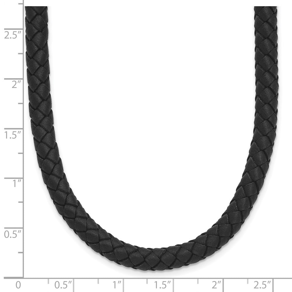 Stainless Steel Polished Woven Black Leather 19.5in Necklace