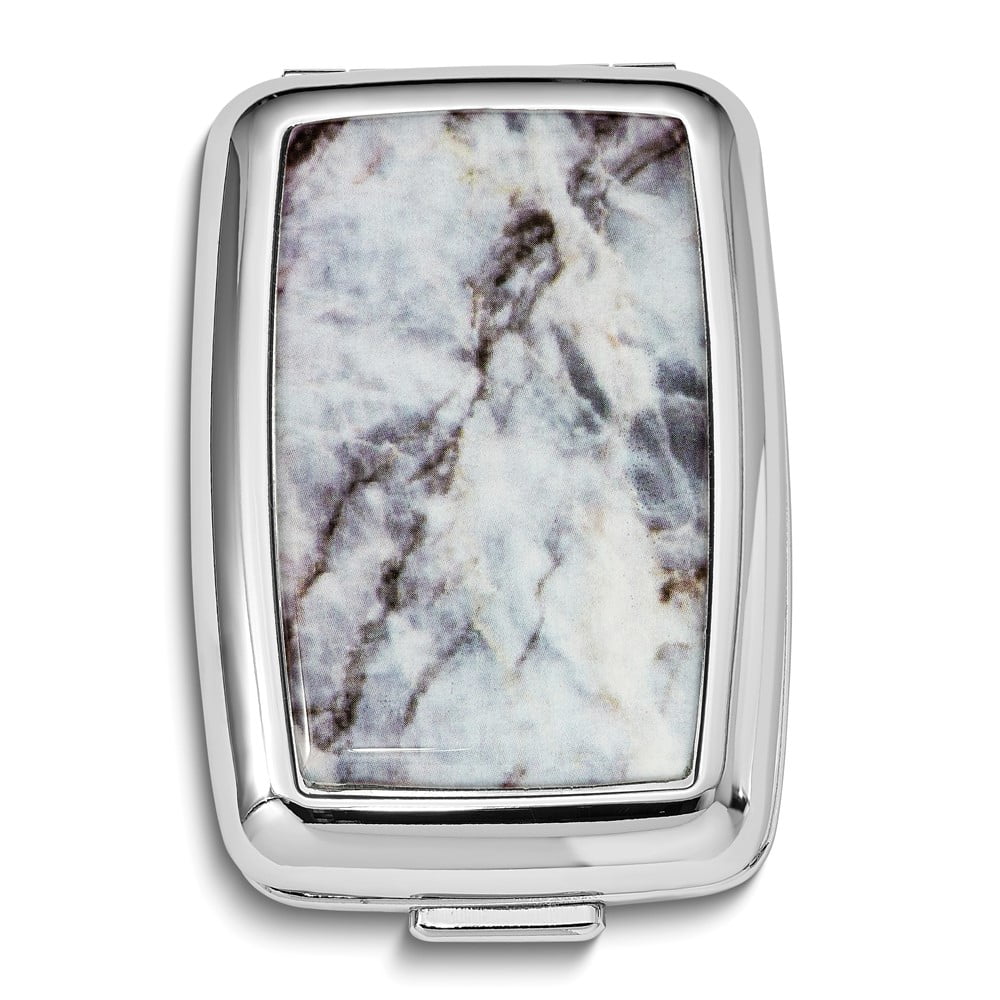 Silver-tone Marble Design 2-Section Pillbox QGM20770