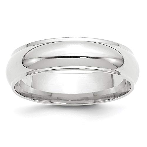 10k White Gold 6mm Half Round with Edge Wedding Band Size 14
