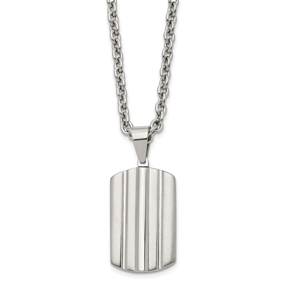 Stainless Steel Brushed and Polished Grooved Dog Tag 24in Necklace