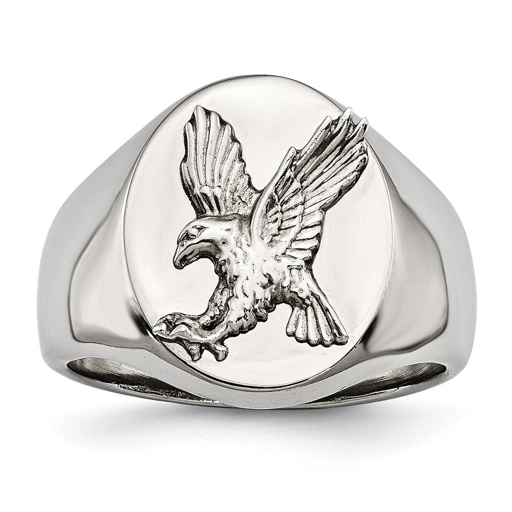 Stainless Steel Polished w/Sterling Silver Rhodium-plated Eagle Ring Size - 9