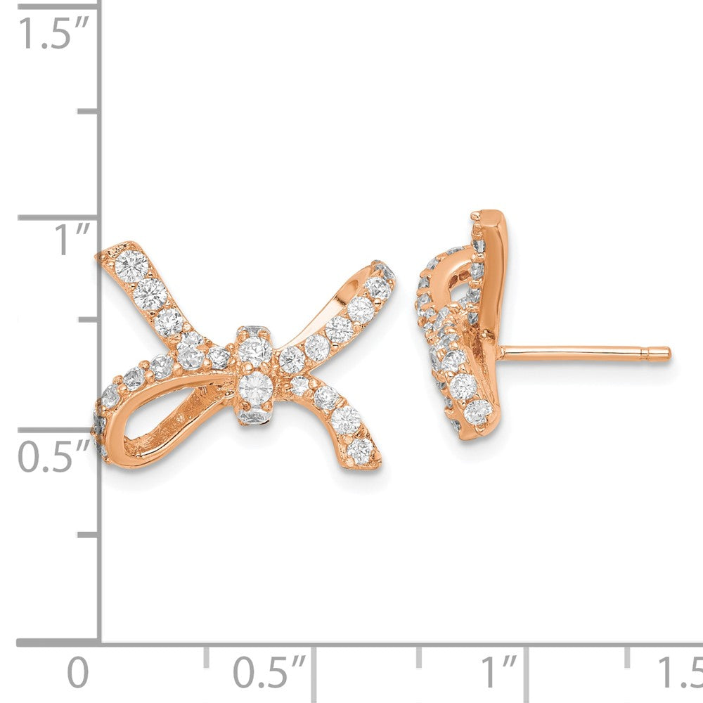Sterling Silver CZ Rose Gold-Plated Dangle Bow Post Earrings